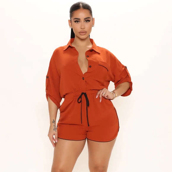 Fashion Nova Rust Orange Romper - Picture 3 of 6